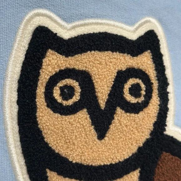 October’s Very Own OVO Chenille Bubble Owl Hooded Sweatshirt Men’s Medium Blue